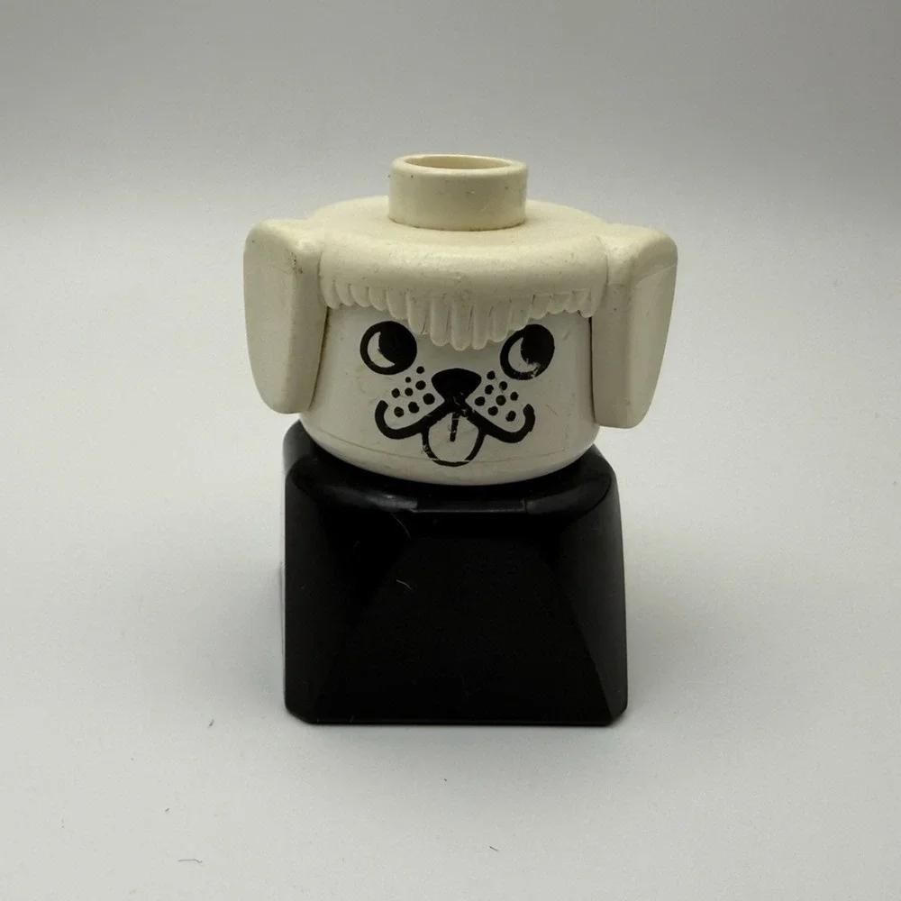 Vintage Lego Duplo Dog Toy Building Blocks White Black Minifigure